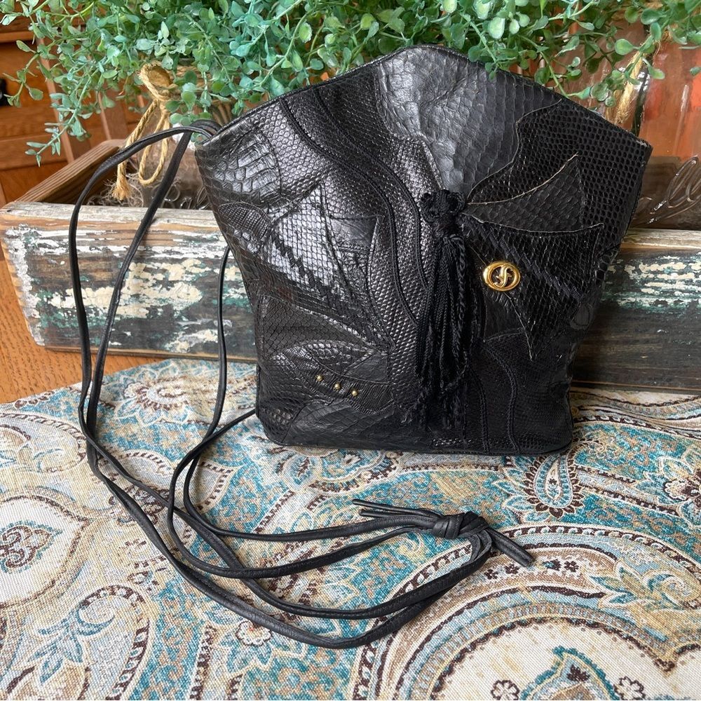 Carlo Fiori Italy Vintage Snakeskin Patchwork Leather Crossbody Bag